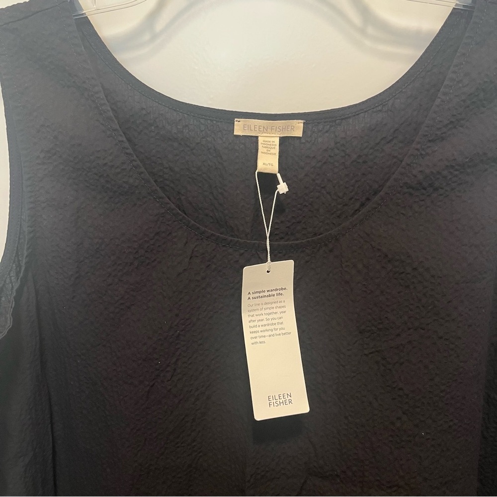 NWT Eileen Fisher XL Organic Cotton Pucker Tiered Dress Black Midi S2JRD-D5108 - Picture 5 of 8